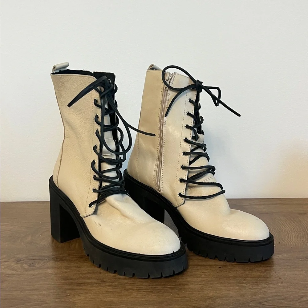 Free People Dylan Lace-Up Boots Platform Heel Ivory White Leather EU 38 US 8 - Picture 7 of 14